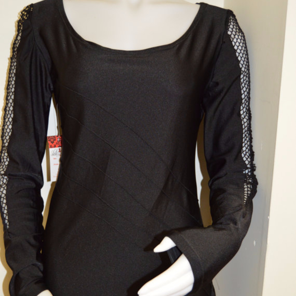 NWT stretch fishnet bodycon long‎ sleeve mini dress